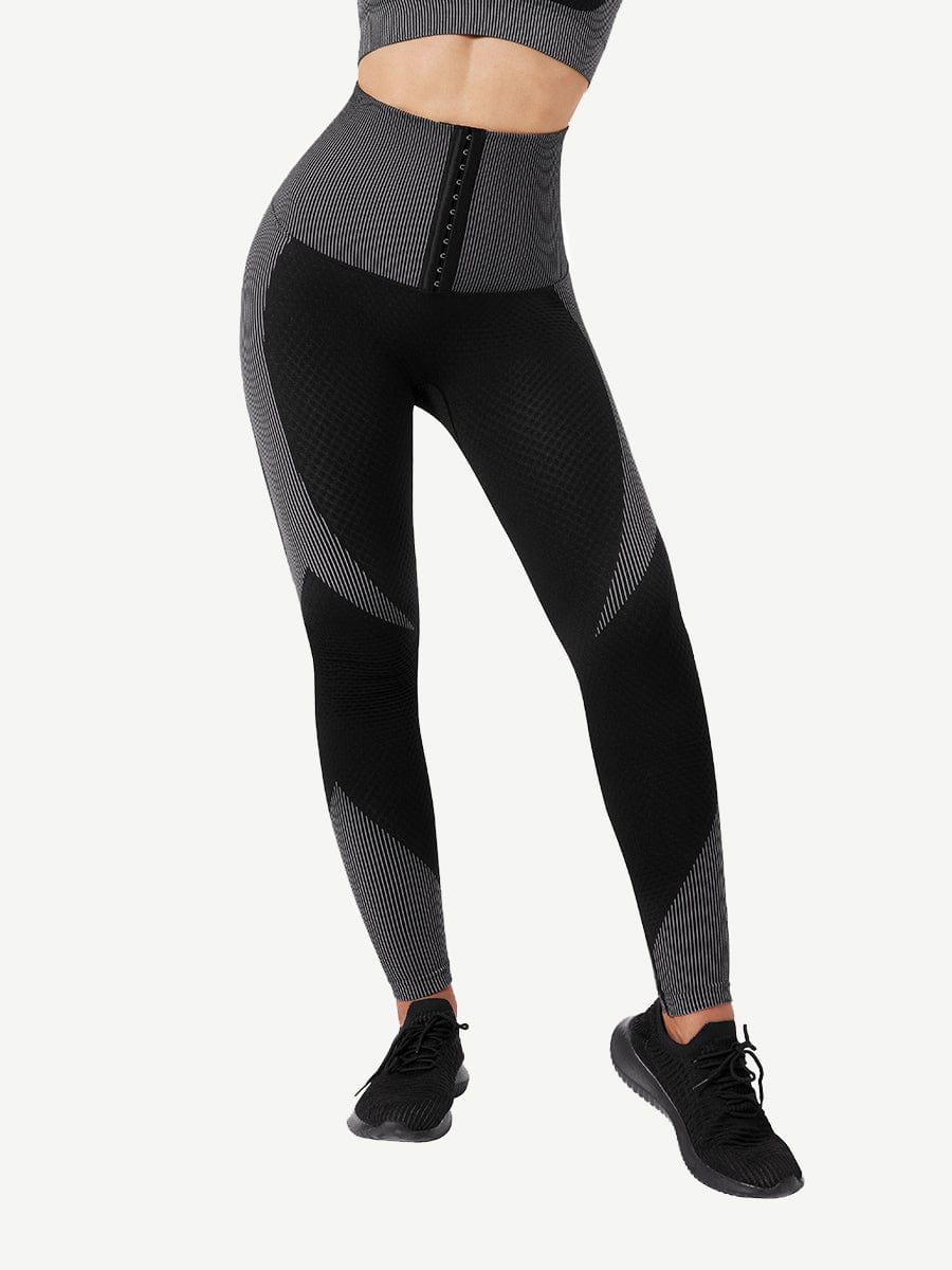 Wholesale Seamless High-waisted Tummy Yoga Pants With Three-row Eye And Hook Closure