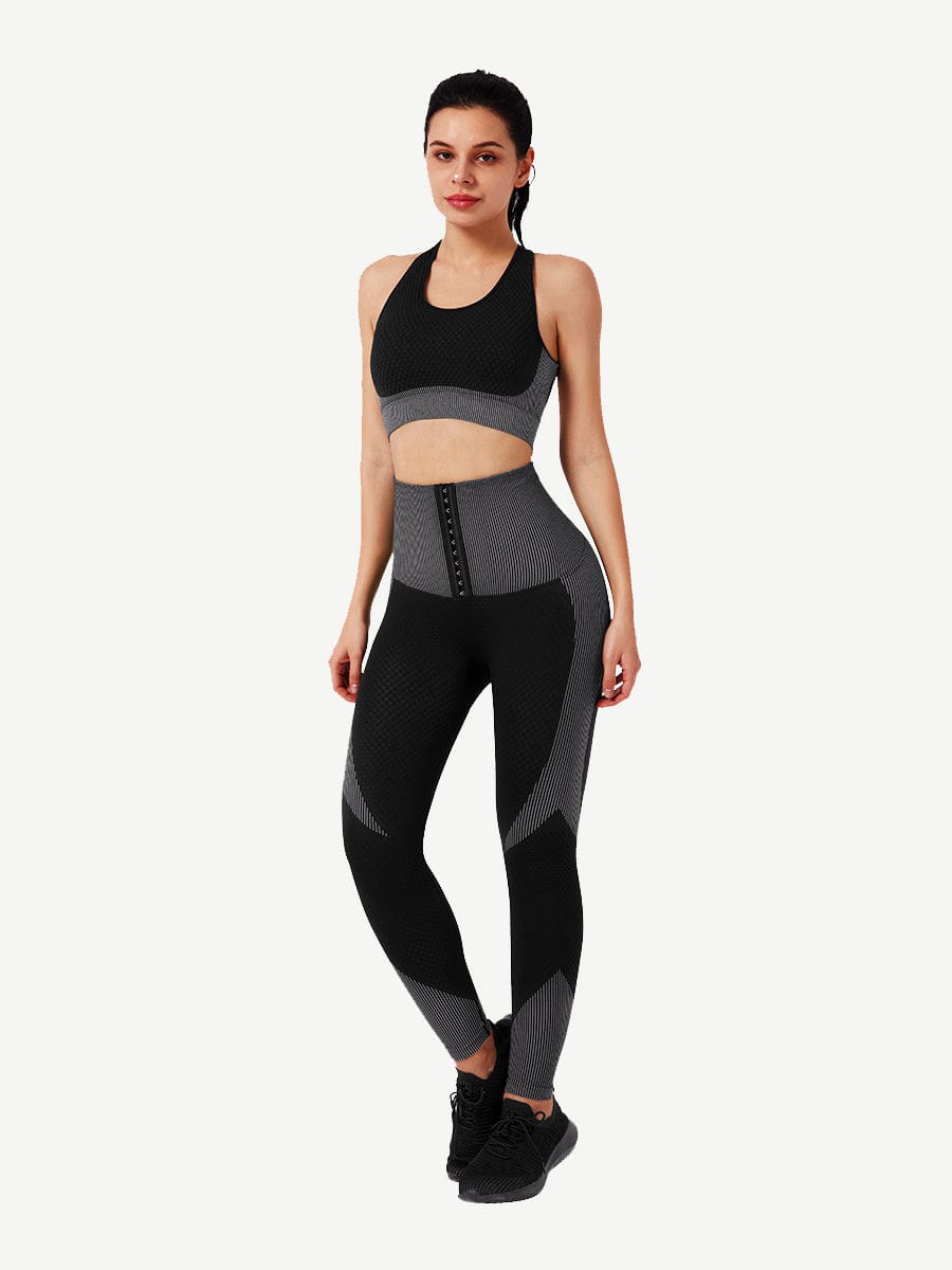 Wholesale Seamless High-waisted Tummy Yoga Pants With Three-row Eye And Hook Closure