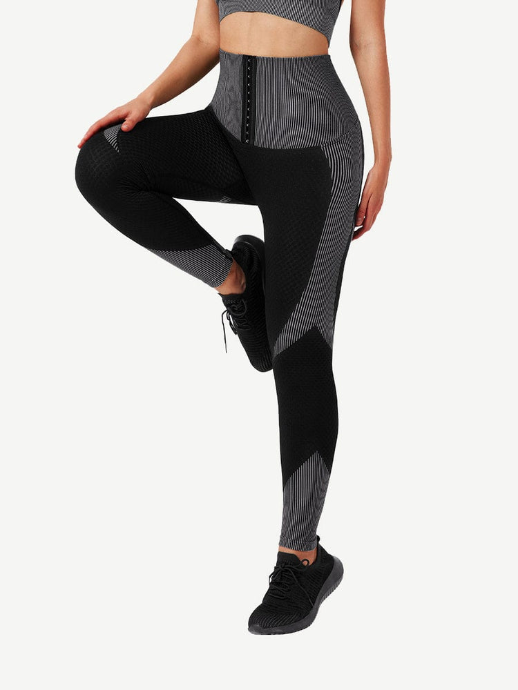 Wholesale Seamless High-waisted Tummy Yoga Pants With Three-row Eye And Hook Closure