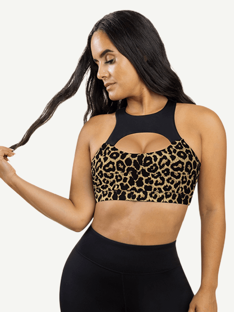 Wholesale Sports Bra With Leopard-print And Black Splice