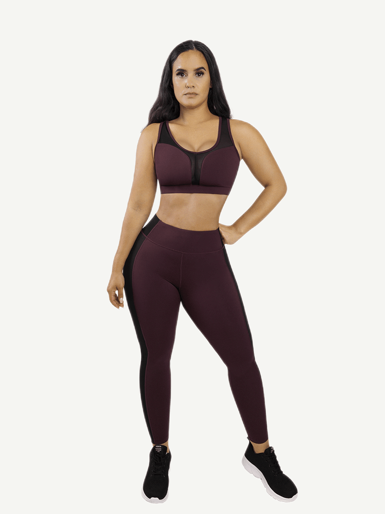 Wholesale Yoga Pants With Wine Red And Black Splice