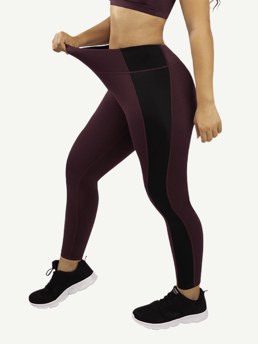 Wholesale Yoga Pants With Wine Red And Black Splice