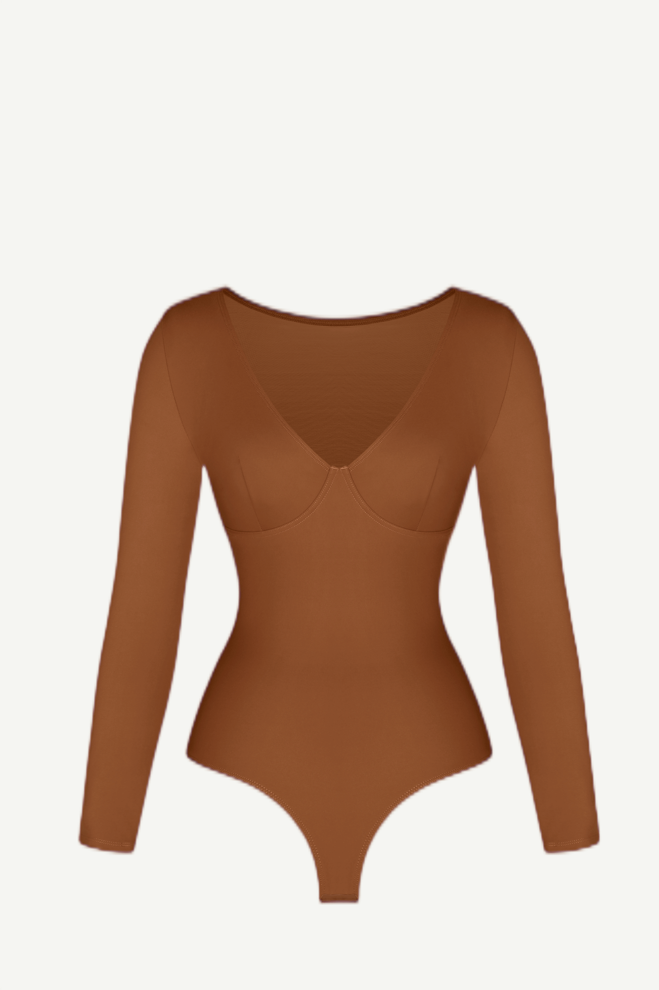 Wholesale V-Neck Long Sleeve Thong Waist Control Bodysuit