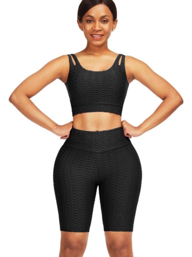 Wholesale Well-Suited Jacquard High Waist Crop Sports Suit For Female Runner