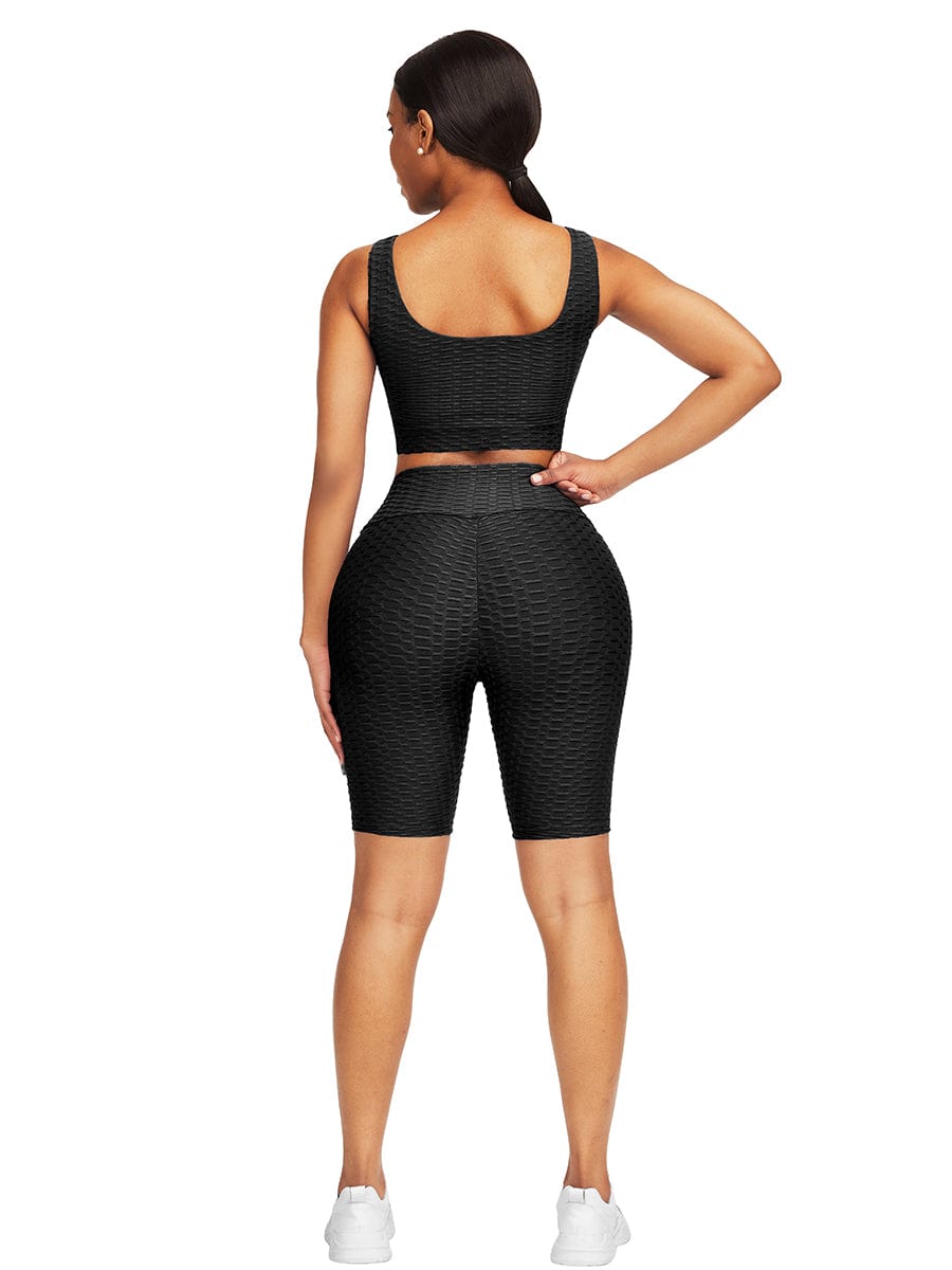 Wholesale Well-Suited Jacquard High Waist Crop Sports Suit For Female Runner