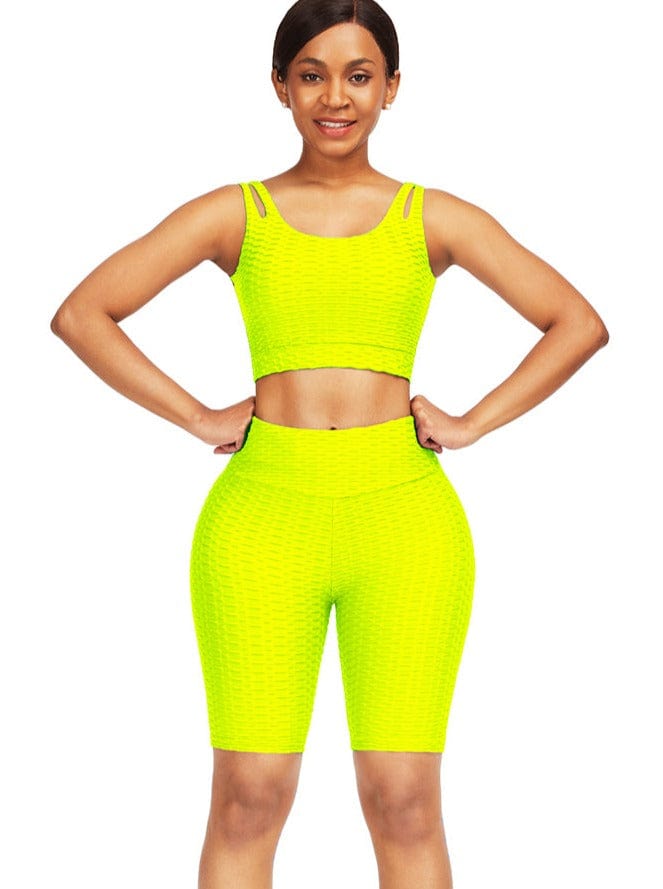 Wholesale Well-Suited Jacquard High Waist Crop Sports Suit For Female Runner