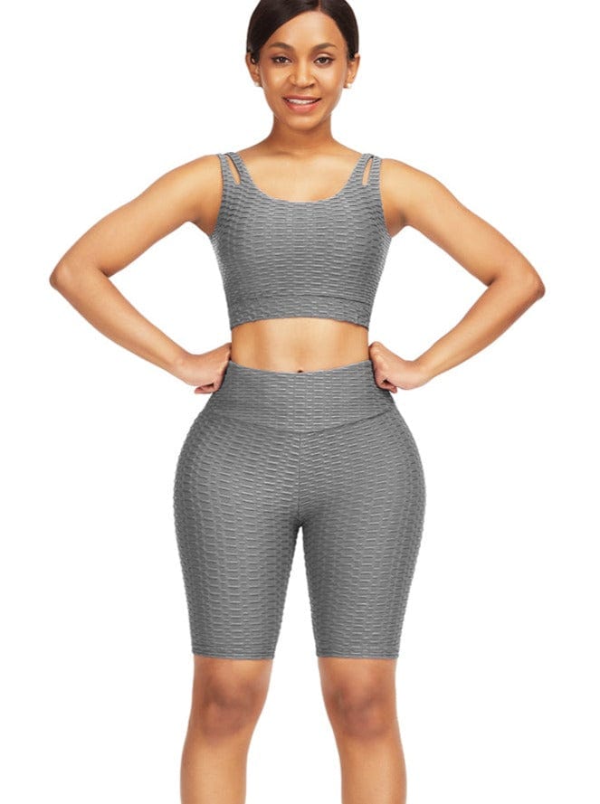 Wholesale Well-Suited Jacquard High Waist Crop Sports Suit For Female Runner