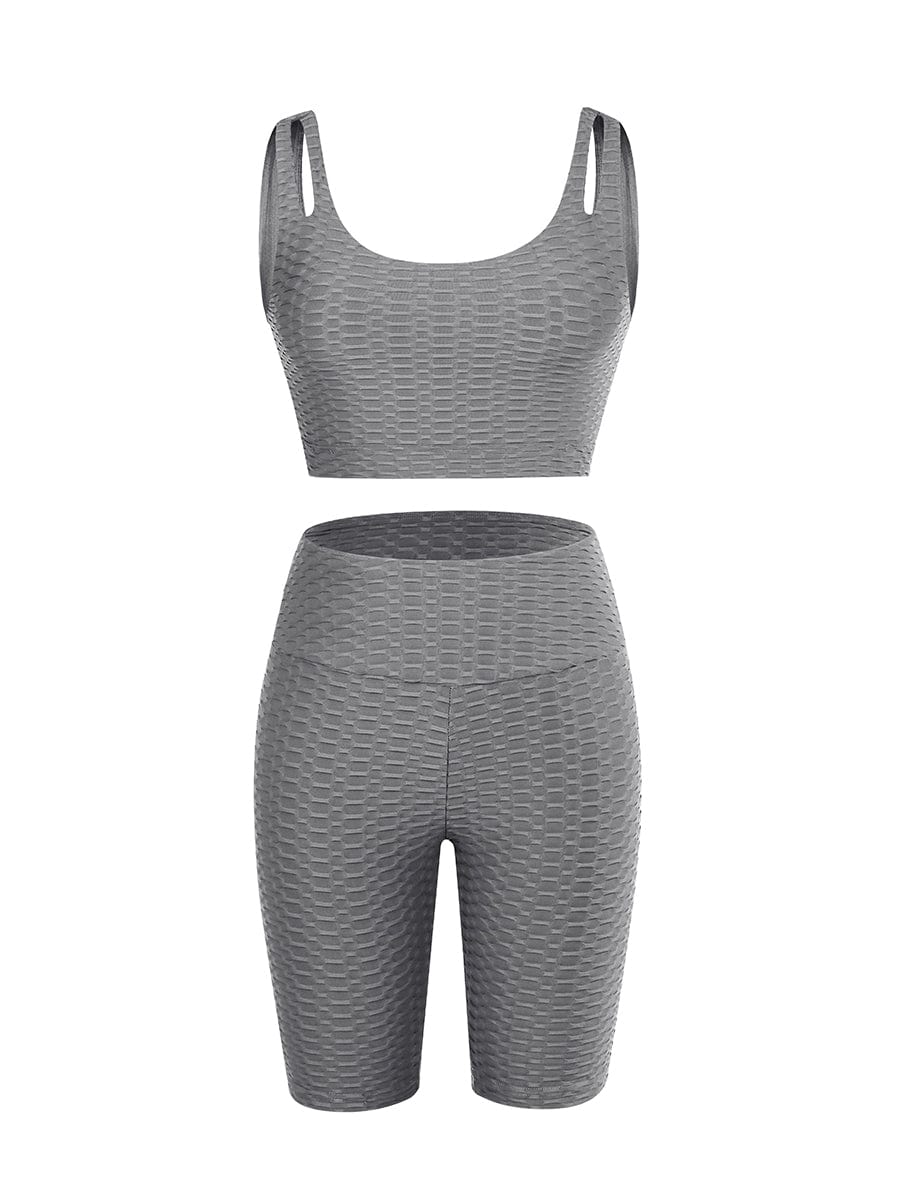 Wholesale Well-Suited Jacquard High Waist Crop Sports Suit For Female Runner