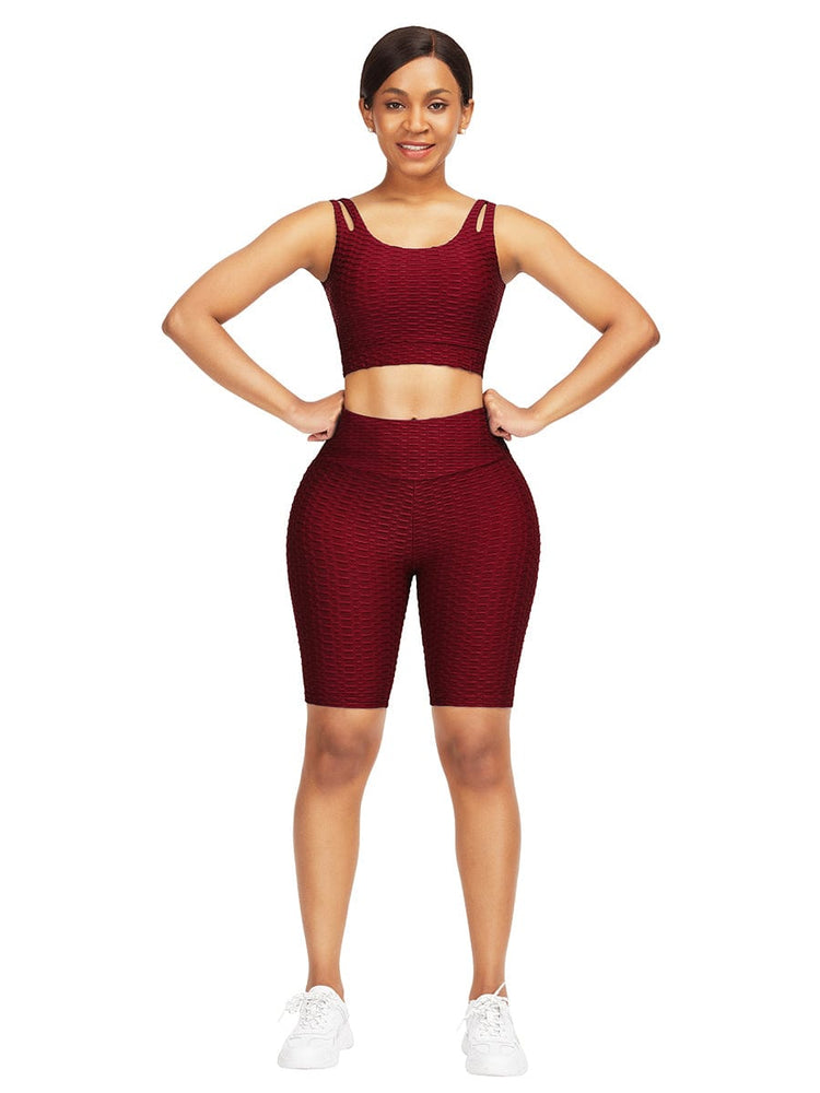 Wholesale Well-Suited Jacquard High Waist Crop Sports Suit For Female Runner