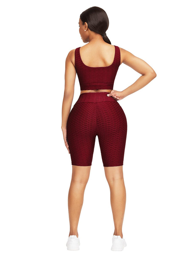 Wholesale Well-Suited Jacquard High Waist Crop Sports Suit For Female Runner