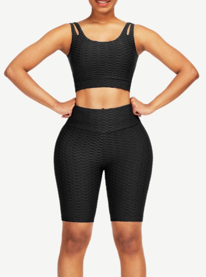 Wholesale Well-Suited Jacquard High Waist Crop Sports Suit For Female Runner